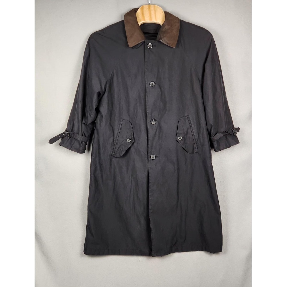 Forest Club by‎ Rainforest Trench Coat Mens 42R Black Detachable Leather Collar